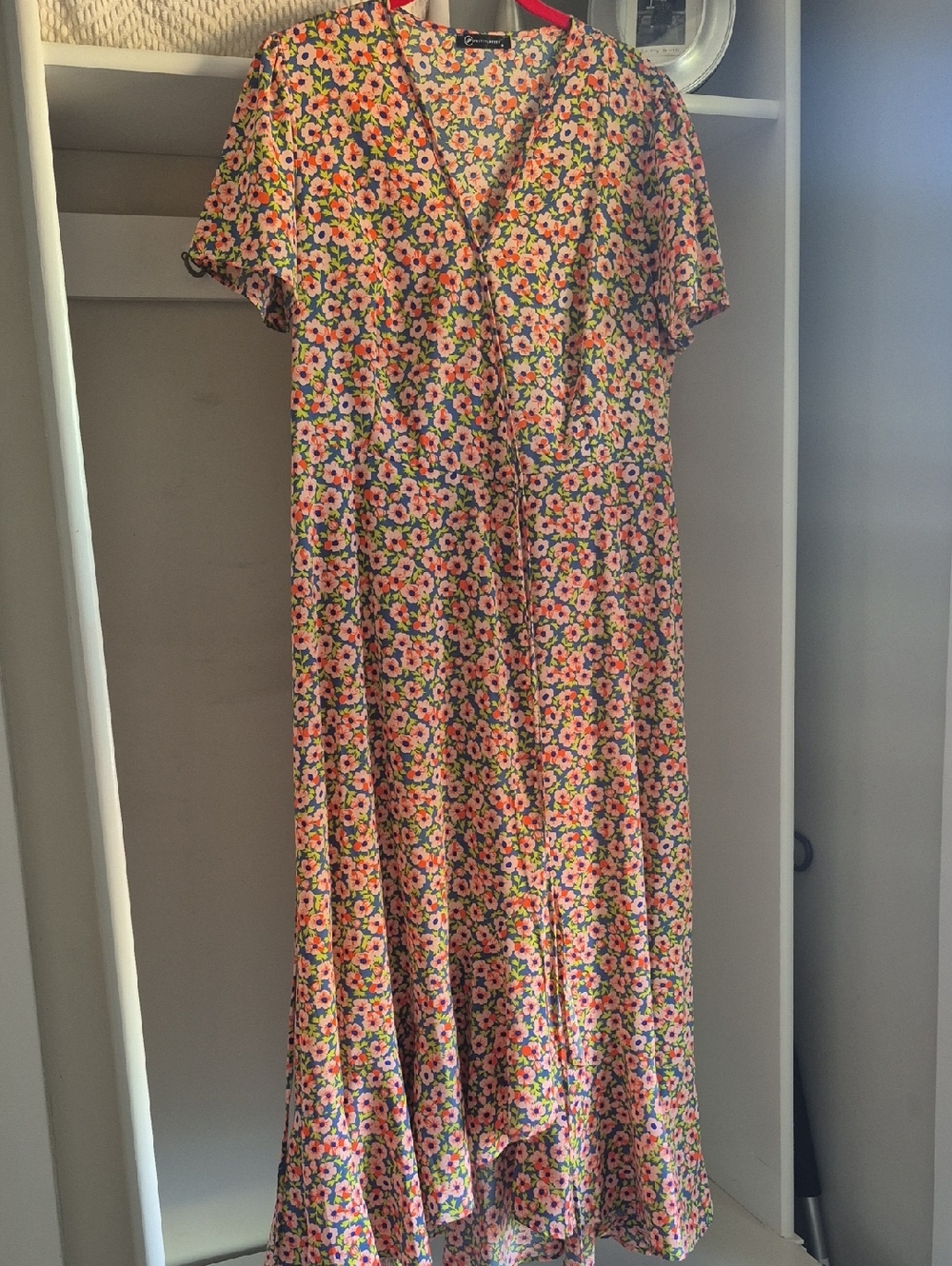 Peach Floral Maxi Wrap Dress with Self-Tie Waist